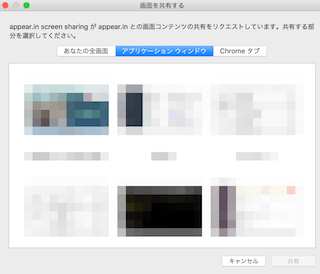 共有するスクリーンの選択