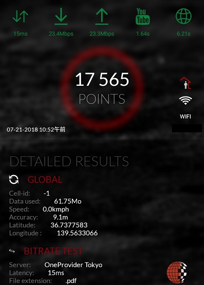 4Gmark (3G / 4G speed test)の測定結果