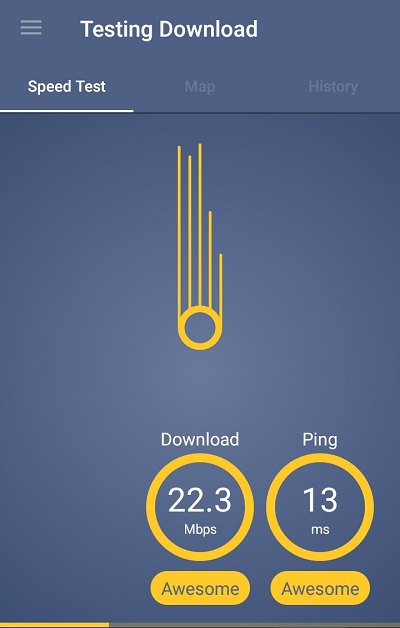 Meteor: Free Internet Speed & App Performance Testの測定画面