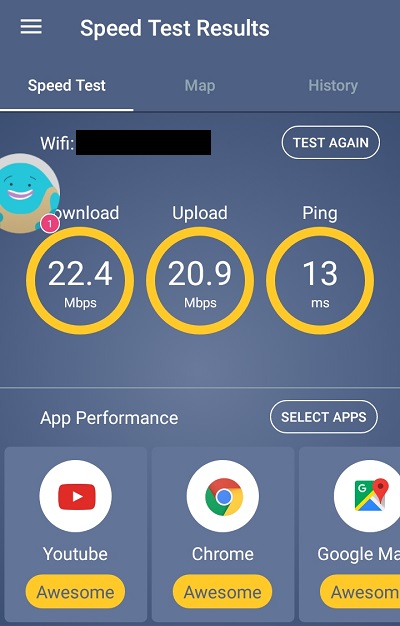 Meteor: Free Internet Speed & App Performance Testの測定結果