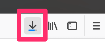 ツールバー上にダウンロード中のアイコンが表示される