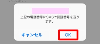 「上記の電話番号にSMSで認証番号を送ります。」というメッセージ