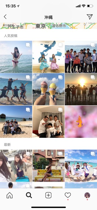 インスタで沖縄のスポットの検索結果