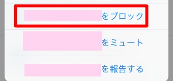 ユーザーに対する設定が開きますのでその中から「ブロック」を選びタップ