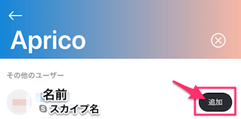スカイプ名を確認して、追加をタップ