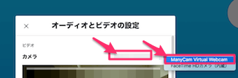 Skypeアプリの通話の音声とビデオの設定のカメラ