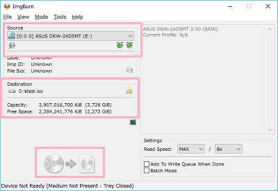 ImgBurnのDVDのファイル化ボタン
