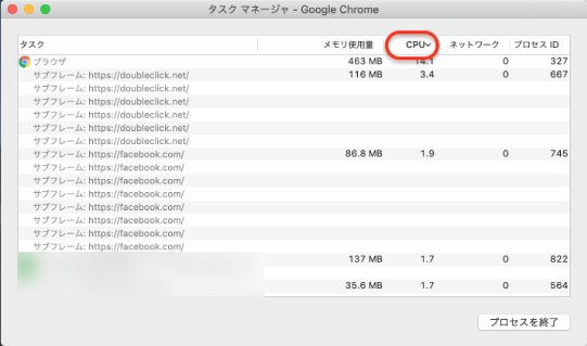 「CPU」の部分を1回クリック