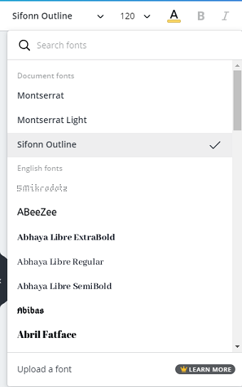 画面表示に対応した言語のフォントが一覧で表示