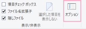 表示のメニューの一番右にある「オプション」をクリック