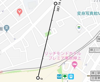 Googleマップのメニューの距離を測定の直線の横の距離