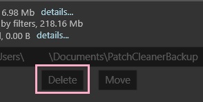 PatchCleanerの「Delete」ボタンをクリック