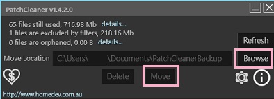 「Browse」ボタンをクリックしてファイルの移動先を指定してから「Move」ボタンをクリック