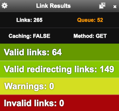 リンク切れチェックの統計情報