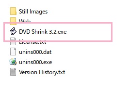 DVD Shrinkがインストールされているフォルダが表示されるので、DVD Shrinkを右クリックして右クリックメニューを表示