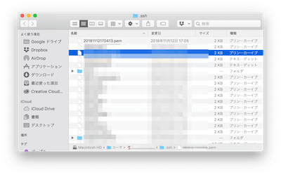 「~/.ssh」フォルダの中身