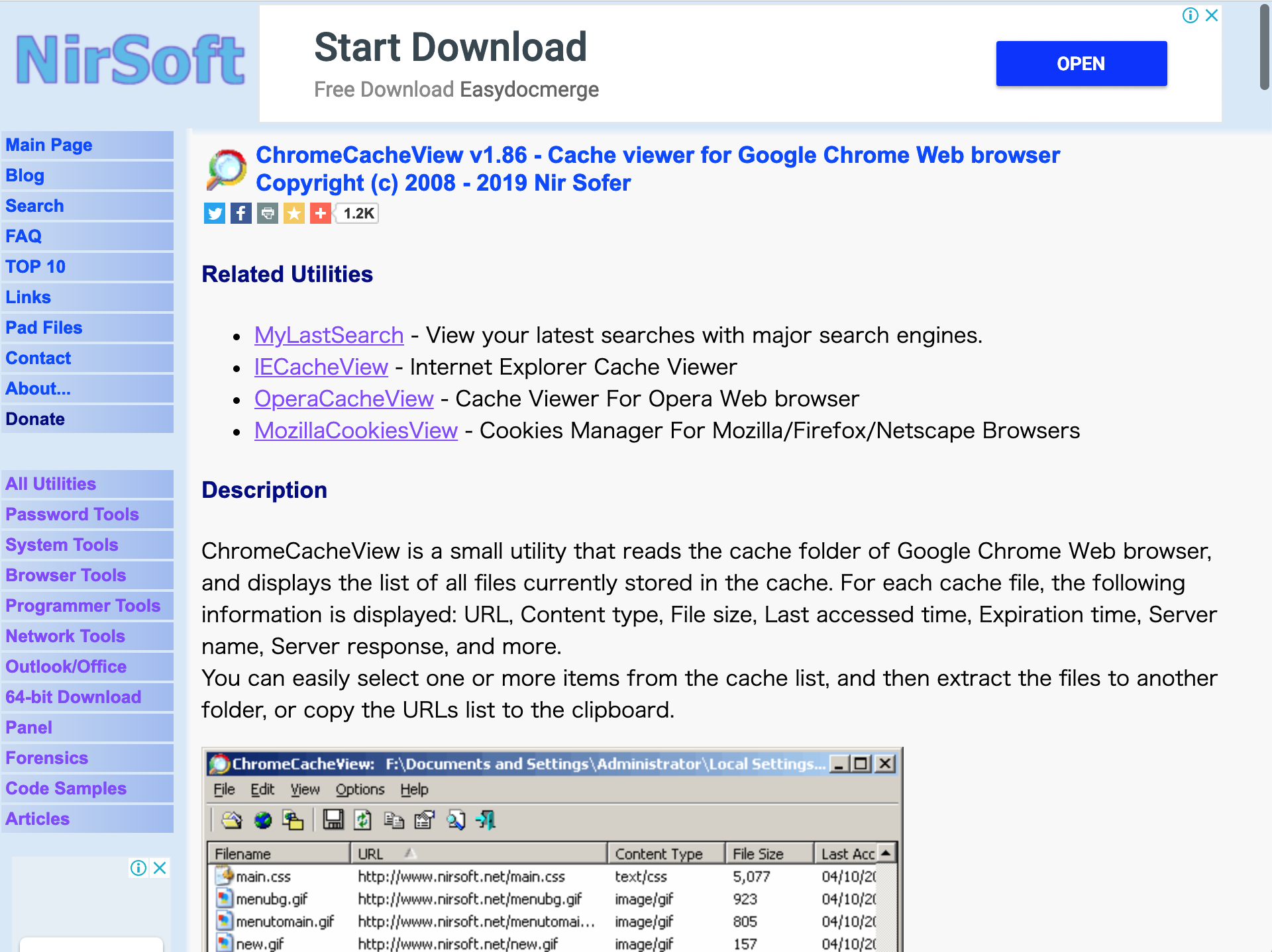ChromeCacheViewのダウンロードサイト