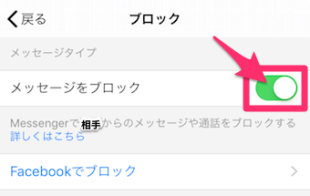 メッセージをブロックをオフ