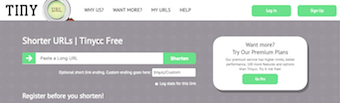 TinyURLのトップページ