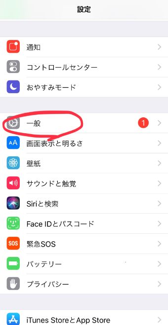 設定アプリの「一般」を選択