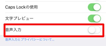 「キーボード」が開いて「音声入力」をオンにする