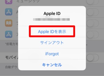 iPhoneの設定のApple IDのiTunesとApp StoreのApple IDのApple IDを表示