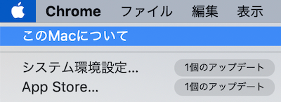 Macの画面の左上のリンゴマークをクリックし、「このMacについて」を選択