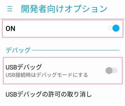 開発者向けオプションメニュー