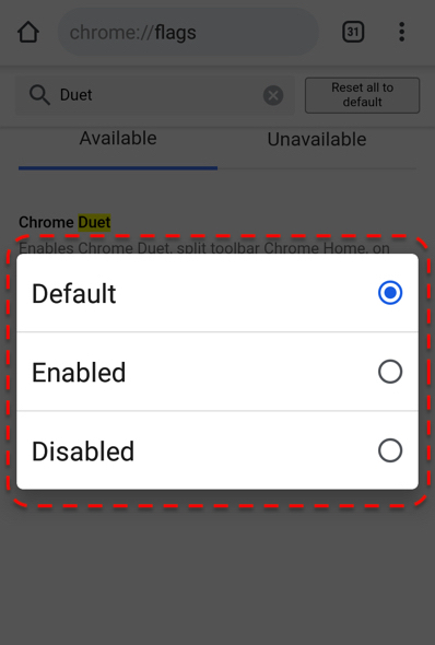 「Default（デフォルト）」から「Enabled（有効）」をタップ