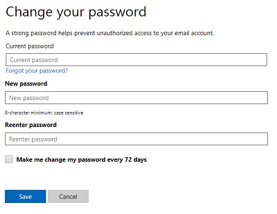 パスワードの変更画面が表示