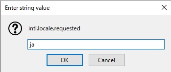 「Enter string value(値を入力)」ウィンドウが表示されるので、「ja」と入力して「OK」をクリック