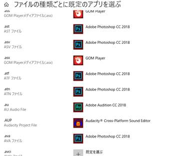 各ファイルに付けられる拡張子別に規定のプログラムを選ぶ