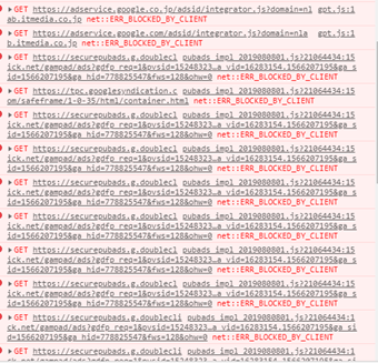 大量の「ERR_BLOCKED_BY_CLIENT」が表示
