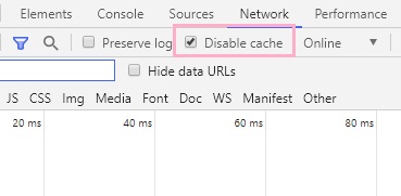 Networkタブに移動したら、タブのすぐ下にあるメニューの「Disable cache」のチェックボックスをオン