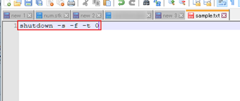 テキストファイルを作成したら「shutdown -s -f -t 0」だけを書き込んで保存