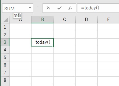 セルにTODAY関数「=today()」を入力