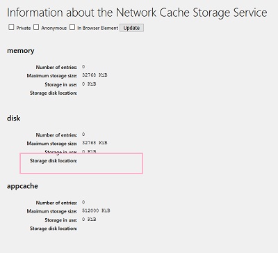 「Information about the Network Cache Storage Service」が表示