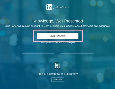 LinkedInのアカウントを作成画面