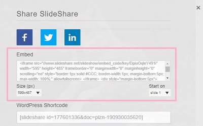 Share画面が開き、埋め込み用のコードが表示