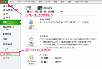「ファイル」→「オプション」をクリック