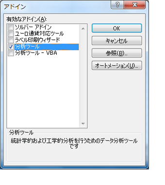 「分析ツール」にチェックを入れてOKを押す