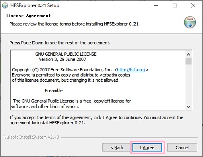 Lisense Agreement(使用許諾契約)画面