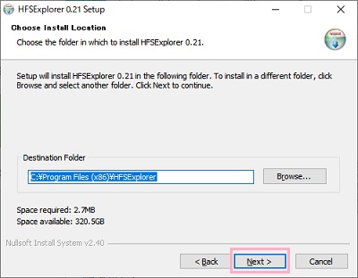 インストール先フォルダを指定