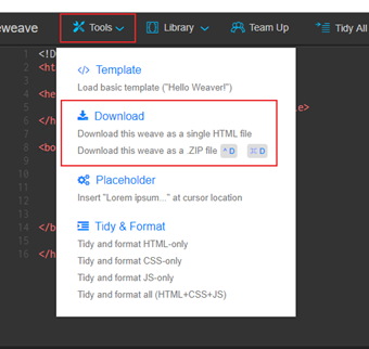 [Tools]をクリックしたら表示されるダウンロードメニュー