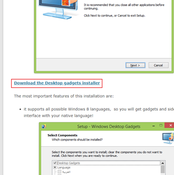 「Download the Desktop gadgets installer」というリンク