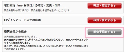 「楽天会員から退会」項目の「退会手続きをする」ボタンをクリック