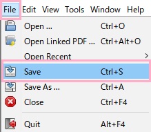 ウィンドウ上部の「File」を開き、メニューの「Save」をクリック