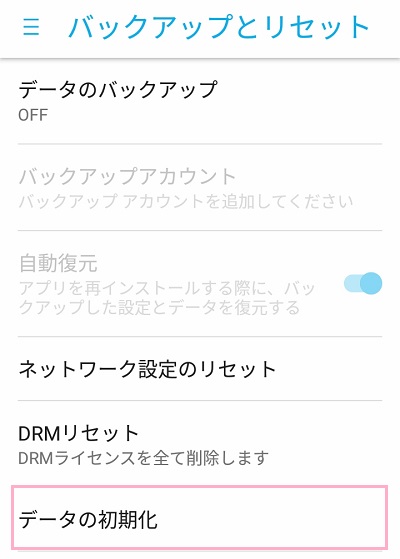 「データの初期化」をタップ