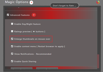 [Enlarge thumbnails on mouse over]にチェックを入れる