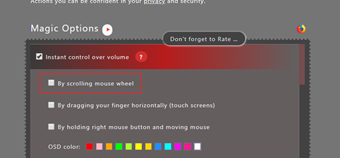 [By scrolling mouse wheel]のチェックを外してマウスホイールによる音量調節機能を解除